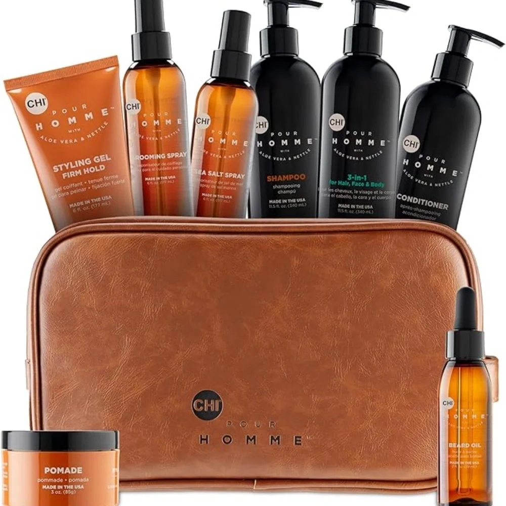 New! CHI pour Homme Men's 9 Piece Toiletry Kit - Hair & Skin Grooming, Face Body